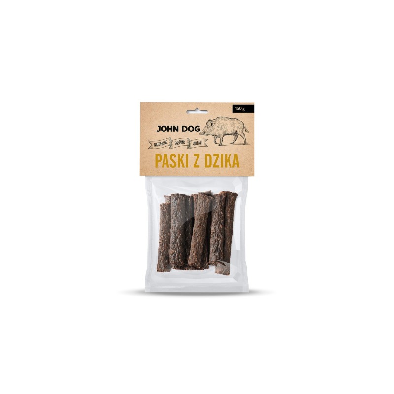 John Dog paski z dzika 150g dzik kaczka sarna jelen królik zwierzynkowo przysmak smakołyk