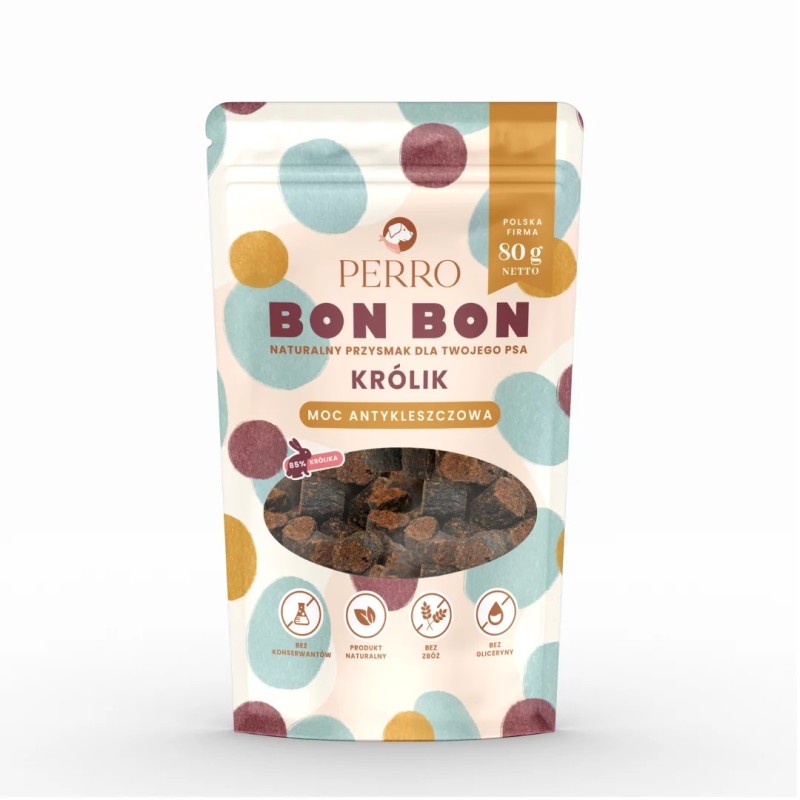 Perro BON BON Królik 80g – ochrona przed kleszczami Przysmaki z dodatkiem funkcyjnym 80g